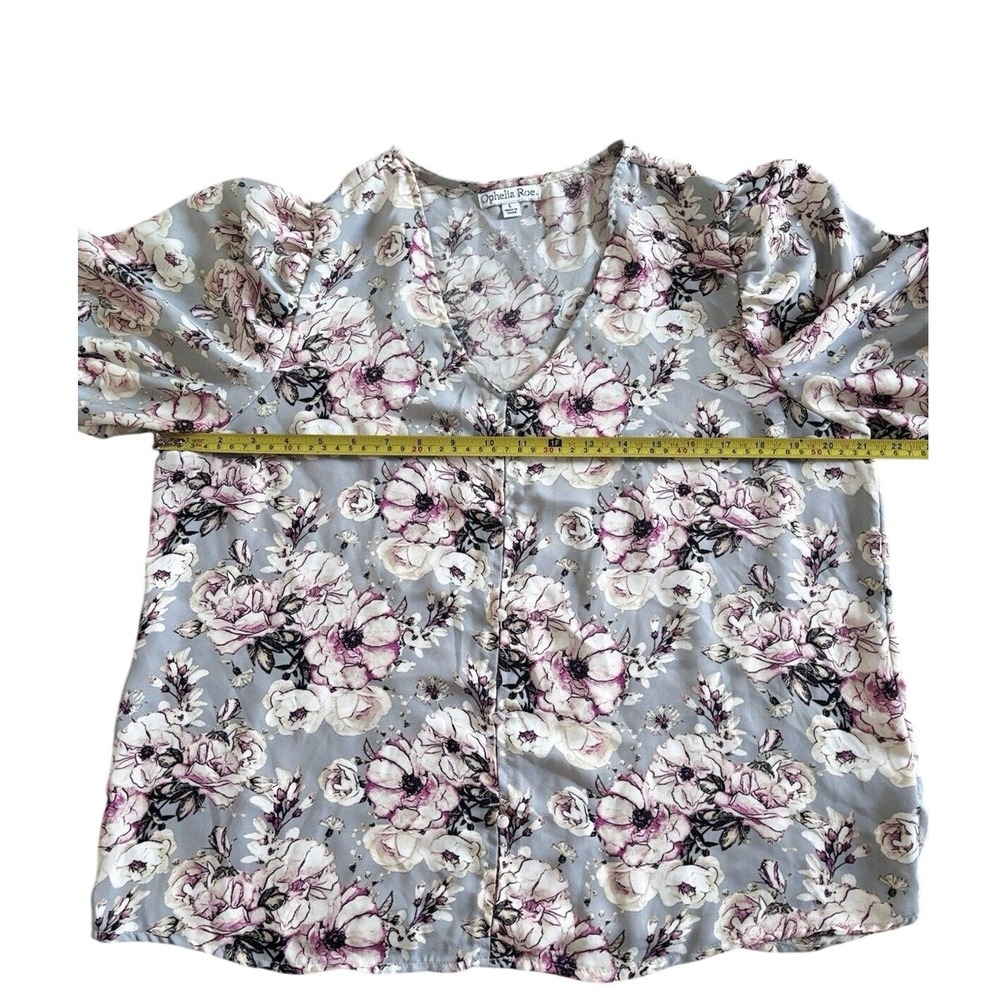 Ophelia Roe Gray And pink Floral Casual Flowy Business Casual Blouse Size L. - Picture 8 of 9
